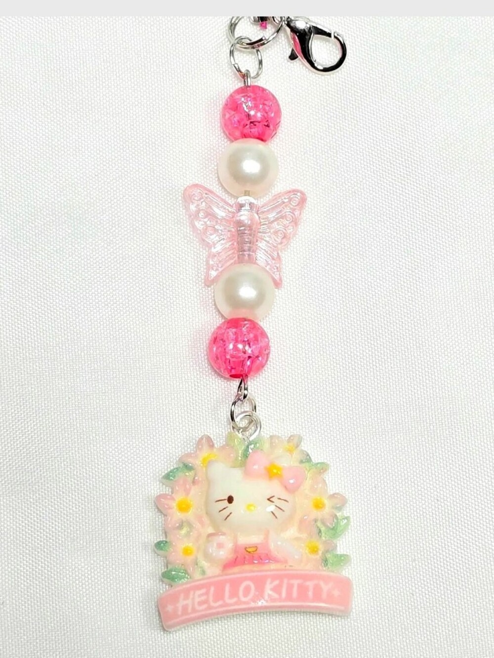 Whimsical Kawaii Hello Kitty Flat Back Keychain or Phone Bag Charm
